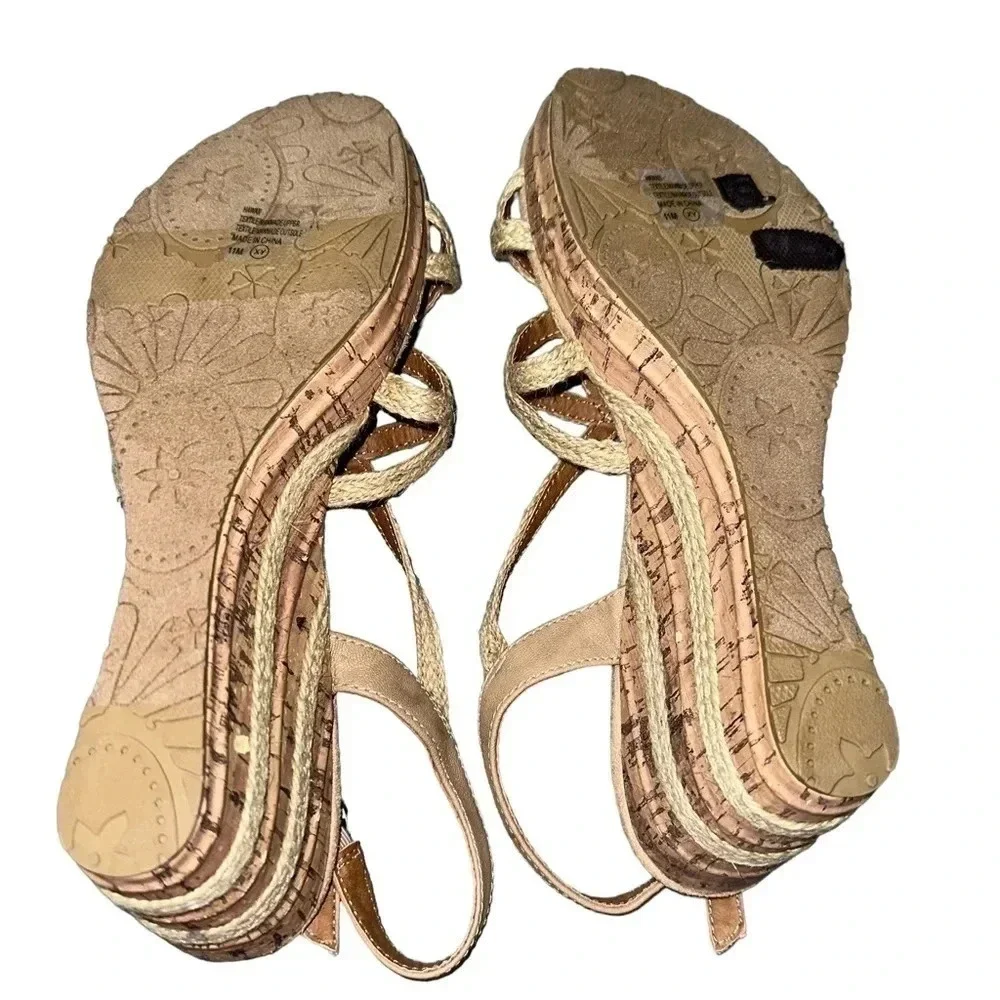 Jellypop 11M tan strappy‎ cork 3”wedge sandals